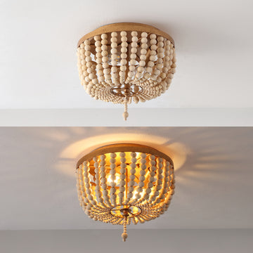 Allison 15" Wood Beaded/Metal LED Flush Mount